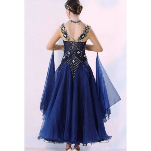 Red navy competition ballroom dance dresses for women girls professional senior rhythm waltz tango foxtrot smooth dance sparkle long gown for emale